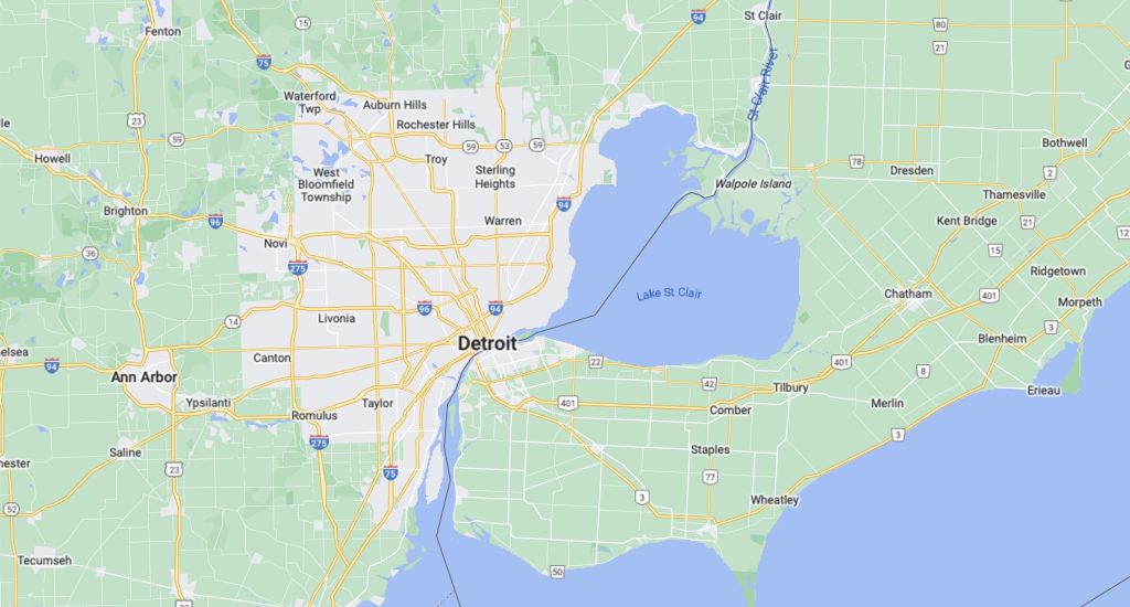 google map of the Detroit Windsor area