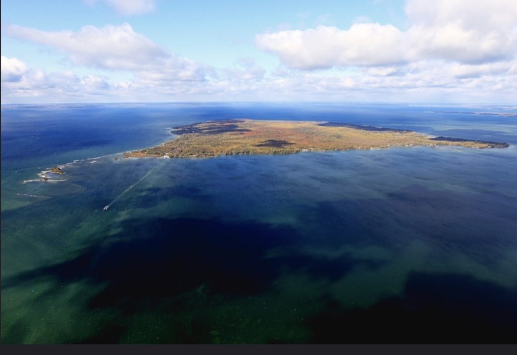 Lake Simcoe from the sky showing Georgina Island