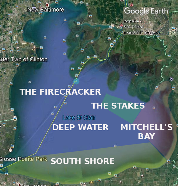 fishing map of lake st Clair showing popular fishing spots