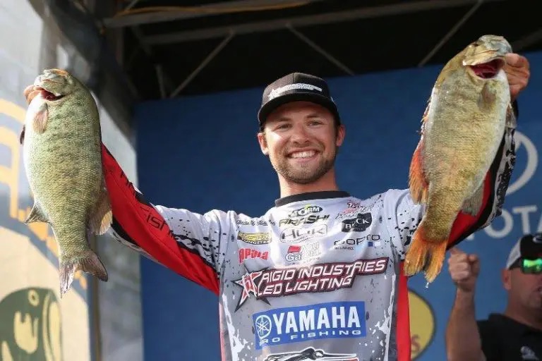 Bass Fisherman holding up two great bass