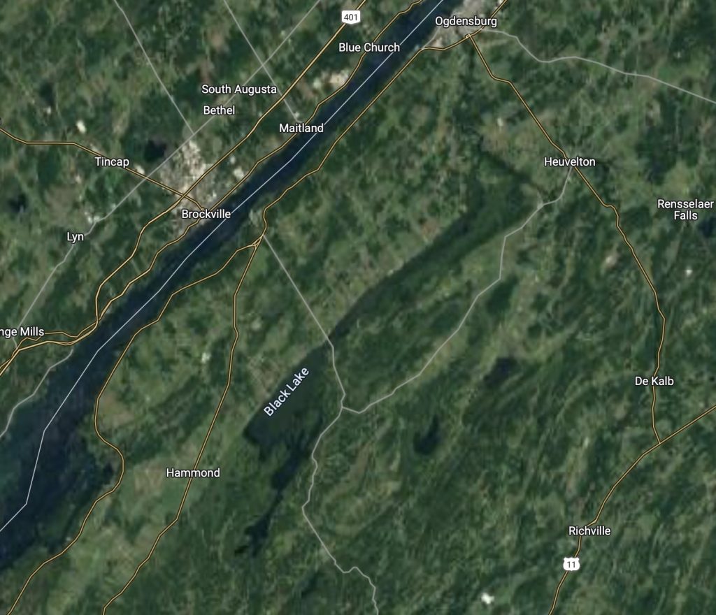 Google Map view of Black Lake and surrounding area.