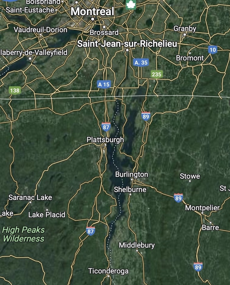 google map of lake Champlain area